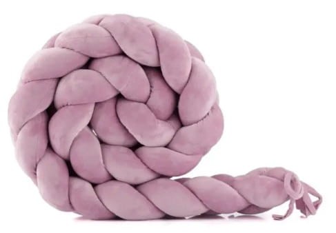 WALDIN welurowy warkocz do łóżeczka 210 cm | Brudny Róż 