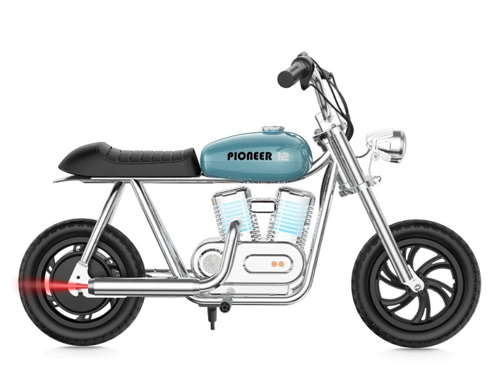 Motor elektryczny akumulatorowy Hyper Gogo Pioneer 12 Plus pomarańczowy z telefonem i aplikacją ustawiony bokiem 1