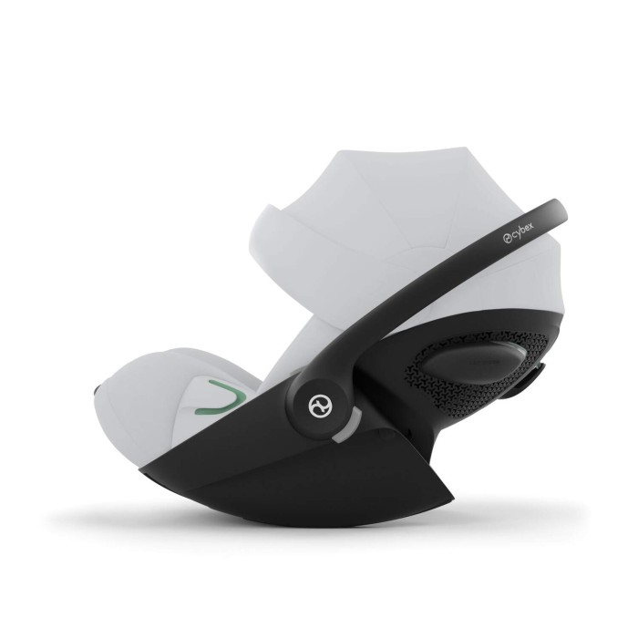 Fotelik dla noworodka 0-13 kg Cybex Cloud G w kolorze Fog Grey bokiem w pozycji wyjściowej z rozłożonym daszkiem