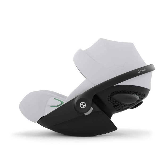 Fotelik dla noworodka 0-13 kg Cybex Cloud G w kolorze Fog Grey bokiem w pozycji leżącej z rozłożonym daszkiem