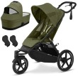 Zestaw Cybex Avi Spin w kolorze zielonym moss green z gondolą, siedziskiem spacerowym i adapterami