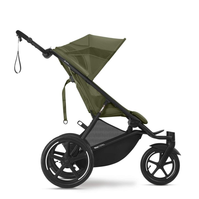 Wózek biegowy Cybex Avi Spin w kolorze zielonym moss green, widok z boku w pozycji rozłożonej
