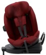 Czerwony fotelik samochodowy Avionaut Stardust Airflow, widok z boku, z pasami i zagłówkiem w pozycji do jazdy przodem.