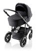 Britax Römer SMILE 5Z Carbon Black – gondola na ramie wózka z widoczną dużą budką przeciwsłoneczną.