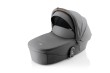 Gondola Britax Römer Smile 5Z Mineral Grey, widok boczny z budką i pałąkiem w kolorze brązowym