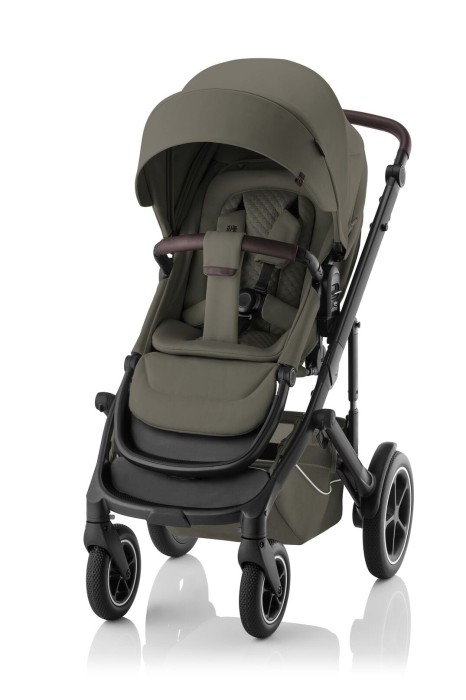 Britax Römer SMILE 5Z – wózek Urban Olive w konfiguracji spacerowej na ramie Matt Black, widok z boku.