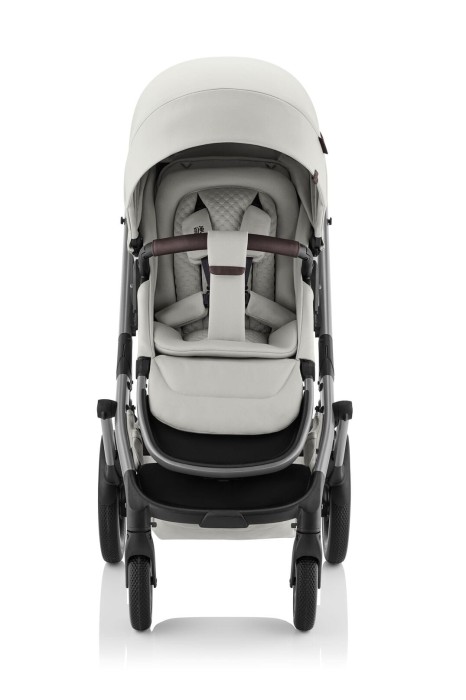 Britax Römer Smile 5Z spacerówka Linen Grey, widok od przodu, tapicerka i szelki bezpieczeństwa.