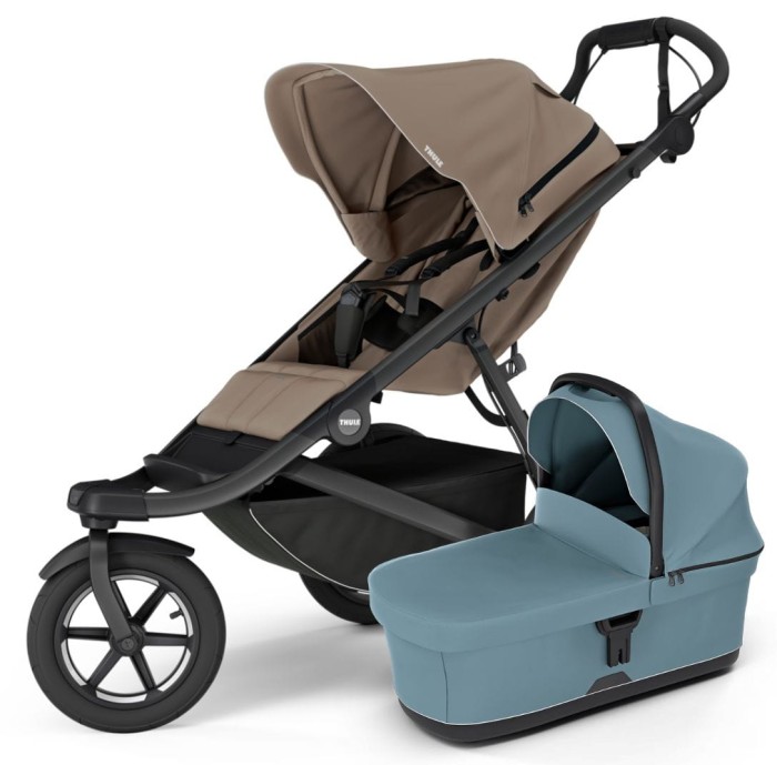 Wózek Thule Urban Glide 3 2-w-1 z gondolą w odcieniu niebieskim – idealny do biegania i spacerów w każdym terenie.