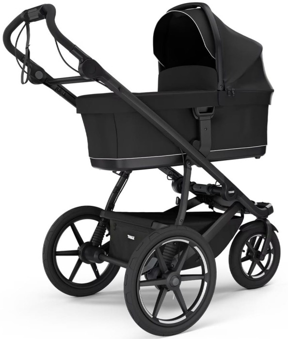 Wózek Thule Urban Glide 3 2w1 z gondolą Black – elegancki model z dużymi kołami terenowymi, widok od tyłu.