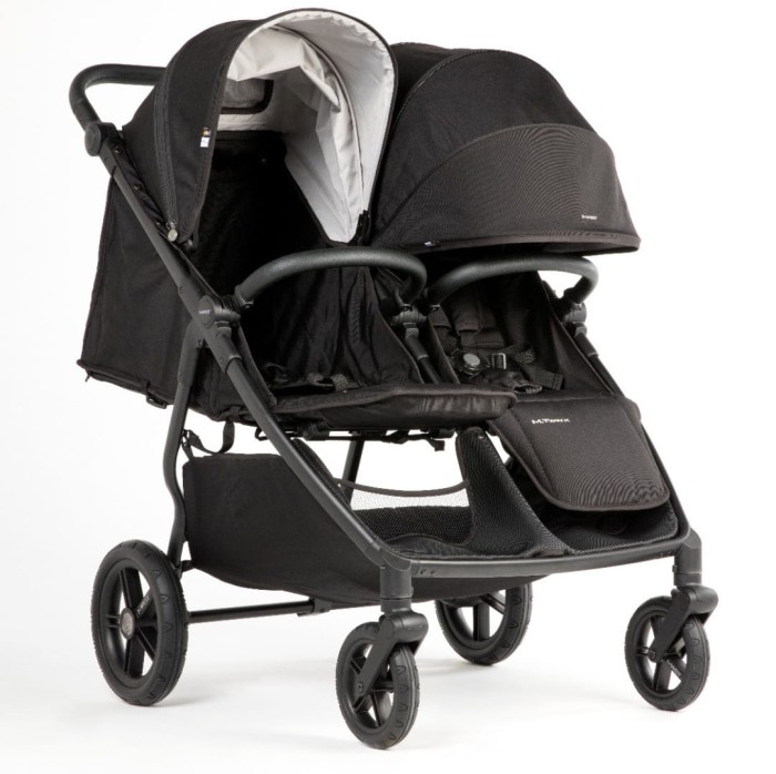 mast m.twin x - wózek bliźniaczy - wersja spacerowa - widok od przodu - regulacja oparcia - kolor onyx