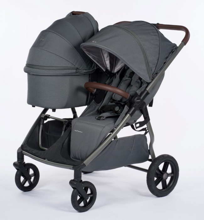 mast m.twin x - wózek bliźniaczy - wersja z siedziskiem i gondolą - kolor volcanic ash