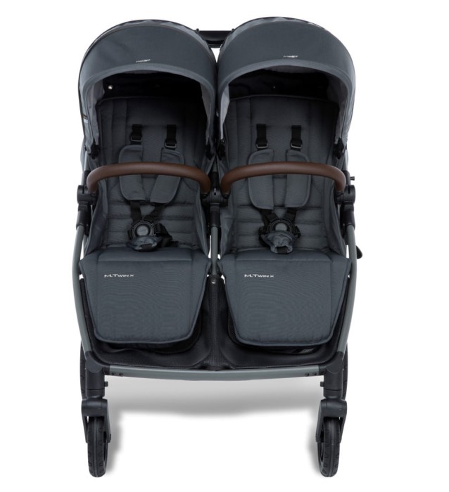 mast m.twin x - wózek bliźniaczy - dwie spacerówki - widok od przodu - kolor volcanic ash
