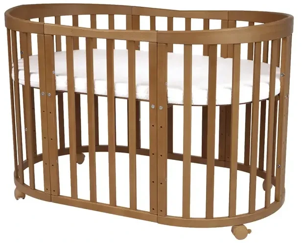 WALDIN 7w1 OWALNE Z MATERACEM wielofunkcyjne łóżeczko dziecięce | Vintage