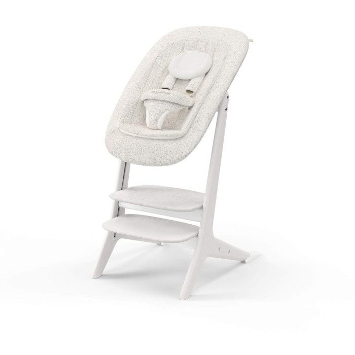 Drewniane krzesełko do karmienia Cybex Lemo Platinum - zestaw z leżaczkiem dla noworodka - kolor White Wood