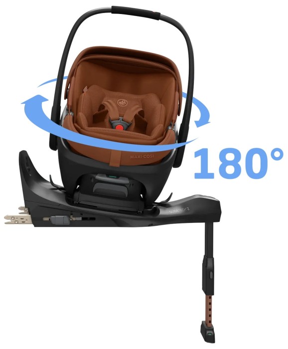 maxi-cosi coral slide pro - funkcja obrotu na bazie familyfix slide pro - fotelik dla noworodka - kolor copper terra - czerwony