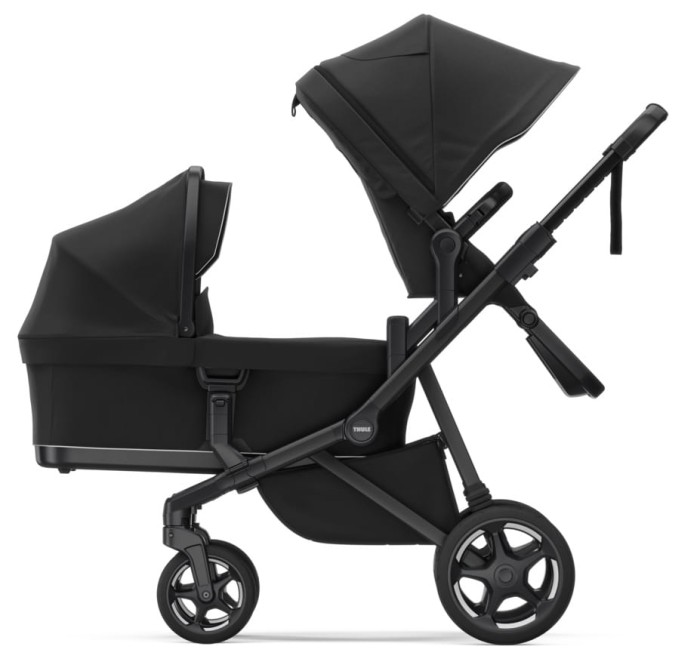 thule sleek 2 - wózek dziecięcy rok po roku - kolor czarny - wersja z gondolą i siedziskiem - widok od boku