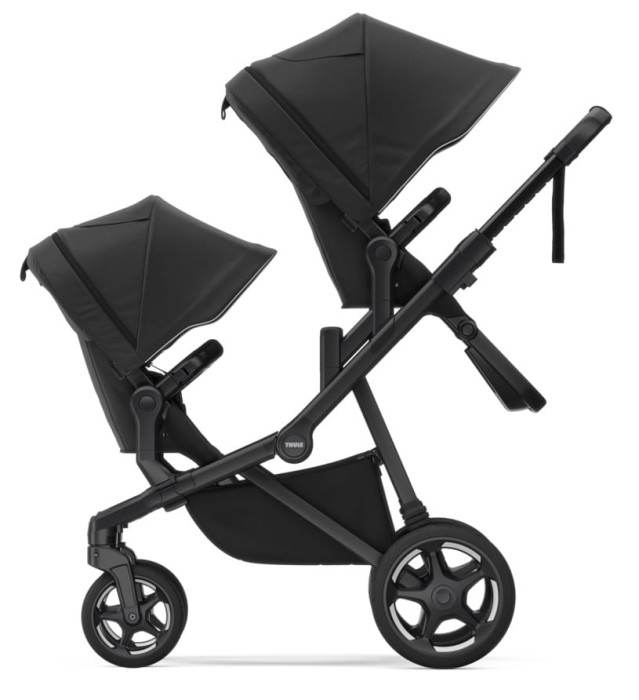 thule sleek 2 - wózek dziecięcy rok po roku - kolor czarny - wersja z dwoma siedziskami - tyłem do kierunku jazdy - widok od boku