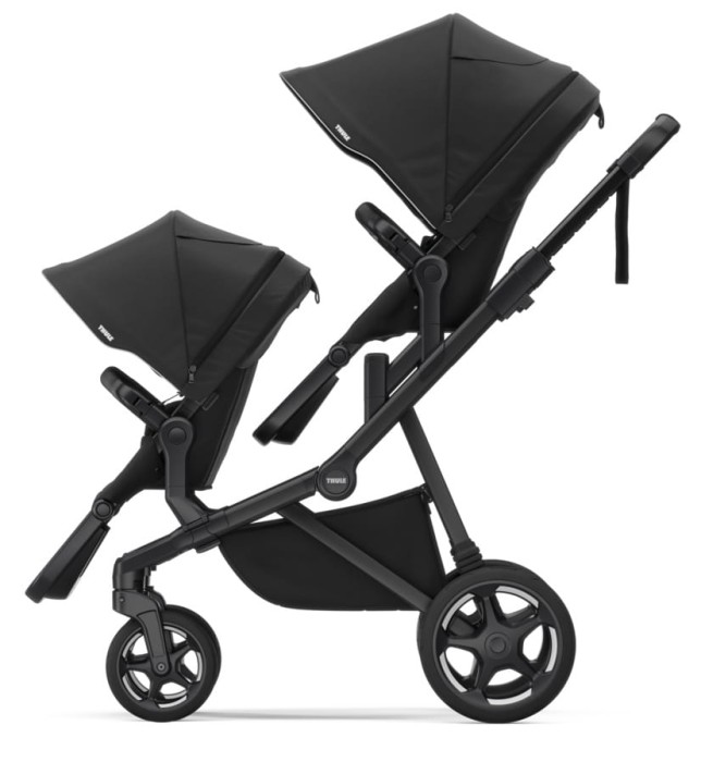 thule sleek 2 - wózek dziecięcy rok po roku - kolor czarny - wersja z dwoma siedziskami - przodem do kierunku jazdy - widok od boku
