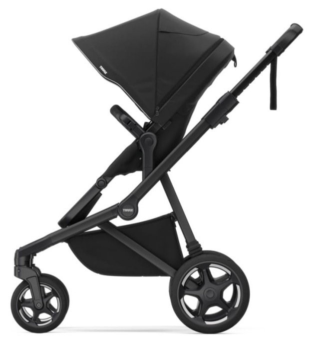 thule sleek 2 - wózek dziecięcy - wersja spacerowa dla jednego dziecka - przodem do kierunku jazdy - kolor czarny - widok od boku