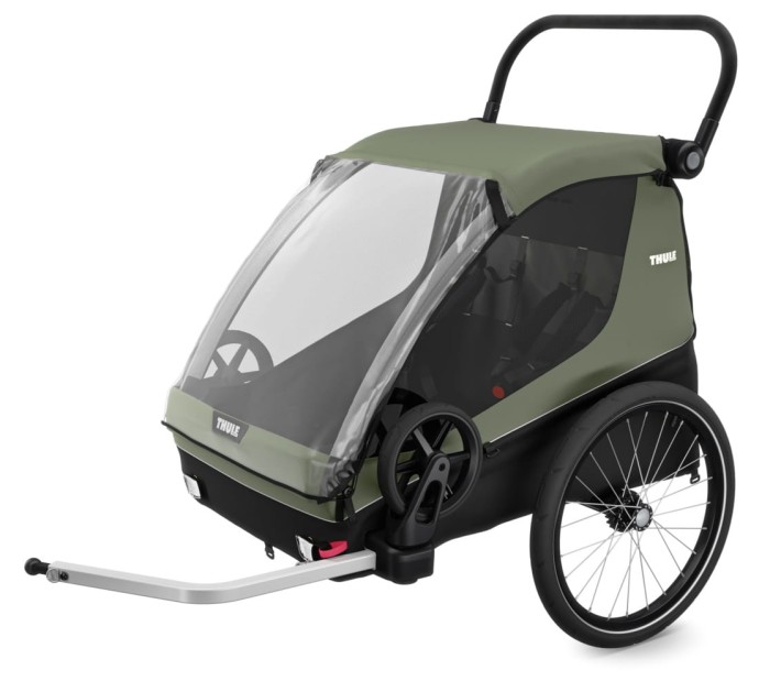 thule courier - przyczepka rowerowa - wersja z dyszlem rowerowym - kolor vintage green (zielony) - widok od boku