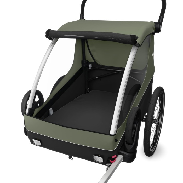 thule courier - przyczepka rowerowa - wnętrze w wersji cargo - kolor vintage green (zielony) - widok od przodu