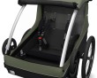 thule courier - przyczepka rowerowa - wnętrze z siedziskami i uprzężą dla dwójki dzieci - kolor vintage green (zielony) - widok od przodu