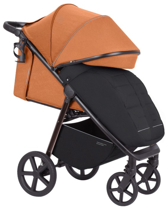carrello bravo plus 2026 - wózek spacerowy - osłona na nóżki - kolor tango orange - widok od boku