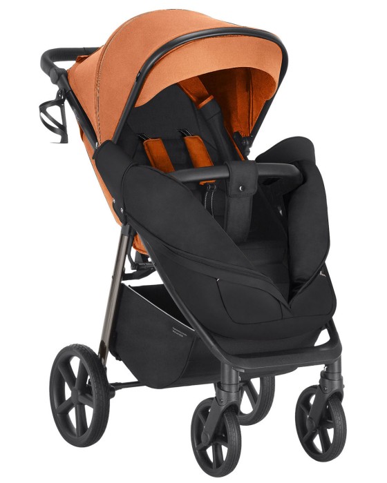 carrello bravo plus 2026 - wózek spacerowy - osłona na nóżki - kolor tango orange - widok pod skosem