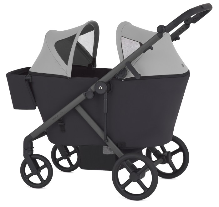 anex modu - wózek typu wagon dla dwójki dzieci - kolor haze (czarny/szary) - wersja z dwoma budkami - widok pod skosem