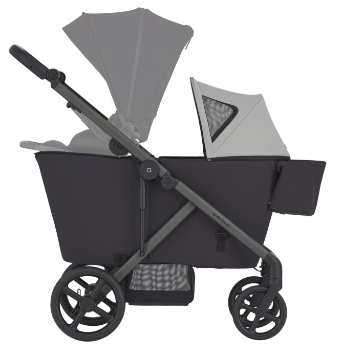 anex modu - wózek typu wagon dla dwójki dzieci - schemat z zamontowanym siedziskiem spacerowym - kolor haze (czarny/szary) - widok od boku