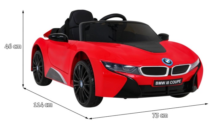 BMW I8 Lift Auto na akumulator Czerwony + Pilot + Wolny Start + 3-pkt pasy + MP3 USB + LED-2 6896 