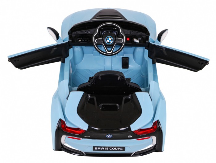 BMW I8 Lift Auto na akumulator Niebieski + Pilot + Wolny Start + 3-pkt pasy + MP3 USB + LED-8 6897 