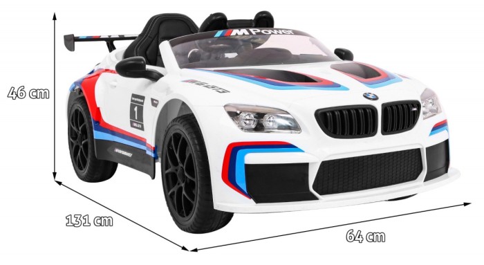 BMW M6 GT3 Auto na akumulator dla dzieci Biały + Nawiew powietrza + Dźwięki MP3 Światła + Pilot-2 6902 