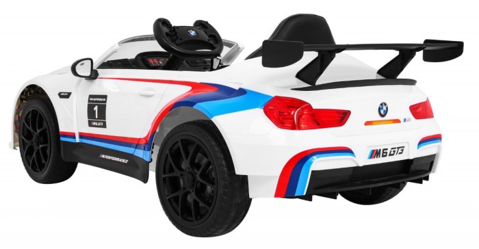 BMW M6 GT3 Auto na akumulator dla dzieci Biały + Nawiew powietrza + Dźwięki MP3 Światła + Pilot-5 6902 