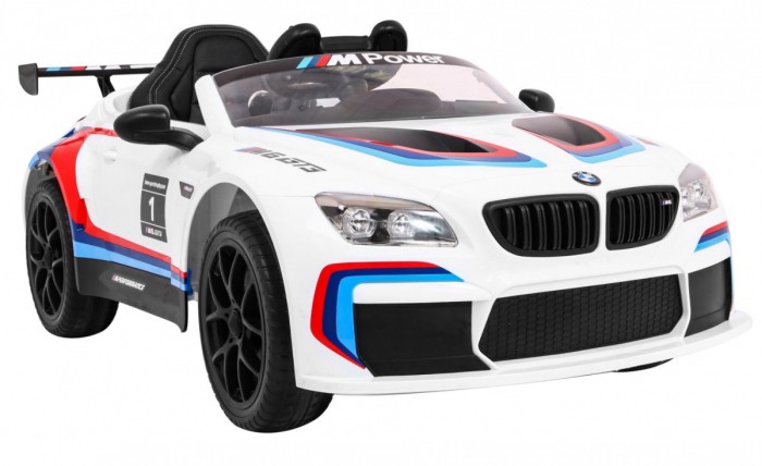 BMW M6 GT3 Auto na akumulator dla dzieci Biały + Nawiew powietrza + Dźwięki MP3 Światła + Pilot-12 6902 
