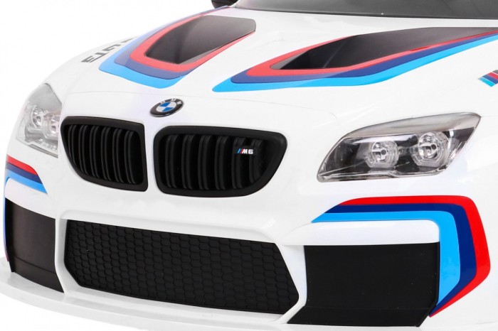 BMW M6 GT3 Auto na akumulator dla dzieci Biały + Nawiew powietrza + Dźwięki MP3 Światła + Pilot-13 6902 