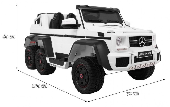 Auto Mercedes G63 6x6 MP4 dla dzieci Biały + 2 Pedały gazu + Regulacja siedzenia + MP4 + LED + Bagażnik + Kufer dla rodzica-2 7054 