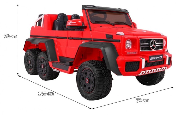 Auto Mercedes G63 6x6 MP4 dla dzieci Czerwony + 2 Pedały gazu + Regulacja siedzenia + MP4 + LED + Bagażnik + Kufer dla rodzica-2 7058 