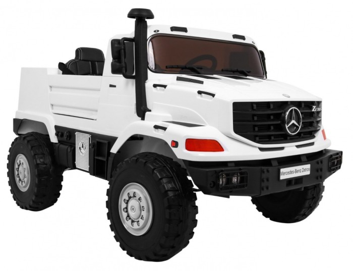 Auto na akumulator Mercedes-Benz Zetros dla dzieci Biały + 2-osobowy + Bagażnik + Pilot-12 7074 