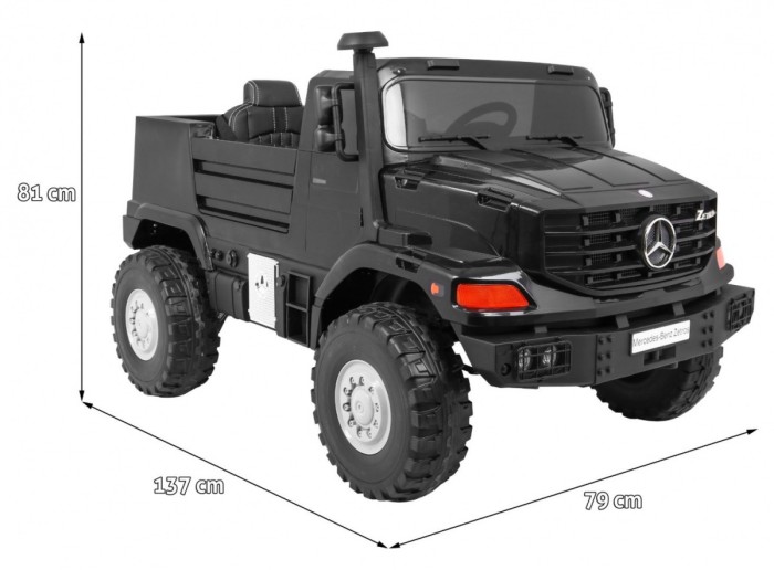 Auto na akumulator Mercedes-Benz Zetros dla dzieci Czarny + 2-osobowy + Bagażnik + Pilot-2 7075 