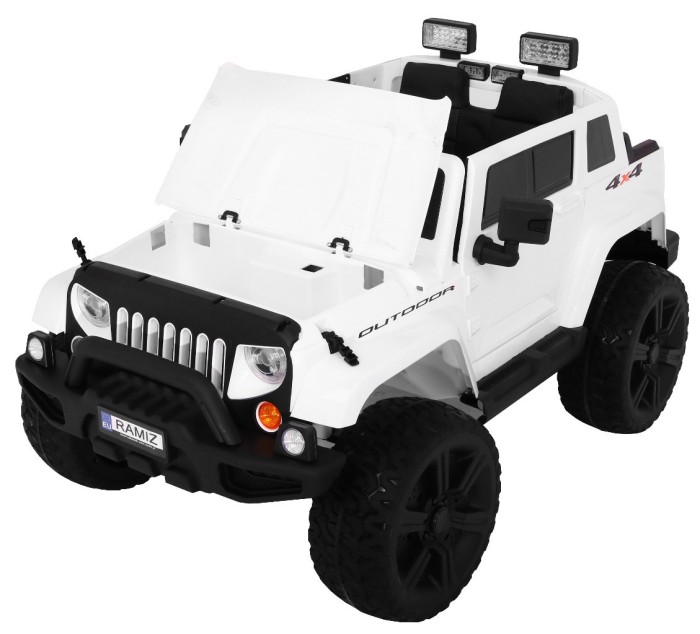 Auto na akumulator Mighty Jeep dla dzieci Biały + 2-osobowy + Napęd 4x4 + 2 bagażniki-4 7077 