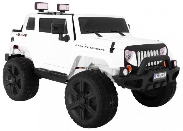 Auto na akumulator Mighty Jeep dla dzieci Biały + 2-osobowy + Napęd 4x4 + 2 bagażniki-5 7077 