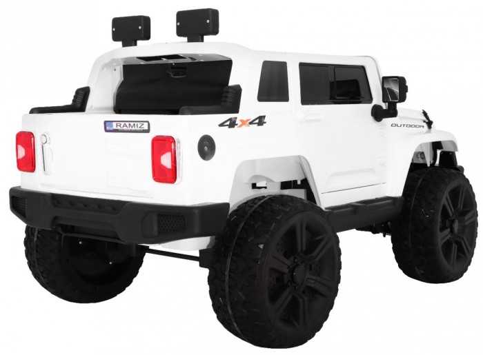 Auto na akumulator Mighty Jeep dla dzieci Biały + 2-osobowy + Napęd 4x4 + 2 bagażniki-7 7077 