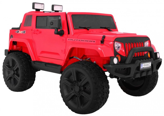 Auto na akumulator Mighty Jeep dla dzieci Czerwony + 2-osobowy + Napęd 4x4 + 2 bagażniki-2 7078 