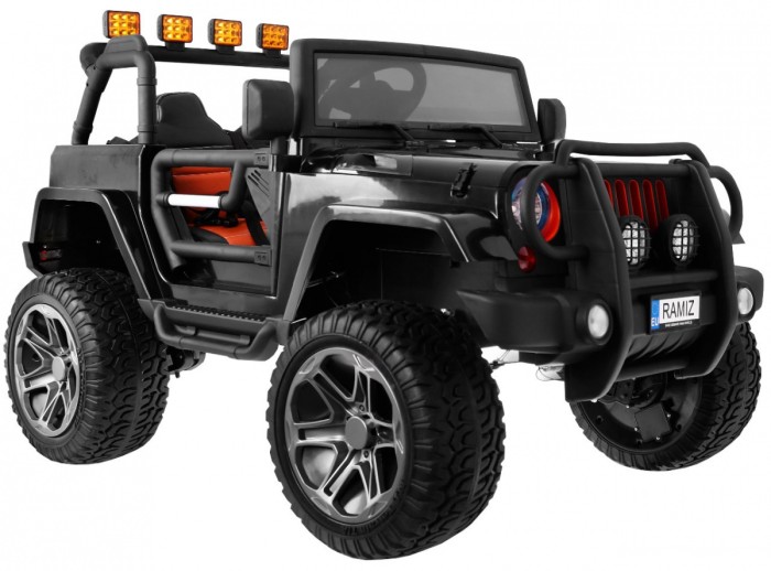 Auto terenowe typu jeep Monster 4x4 dla dzieci Czarny + Pilot + Regulacja siedzenia + Wolny Start + MP3 LED + Bagażnik + Plecak-2 7081 