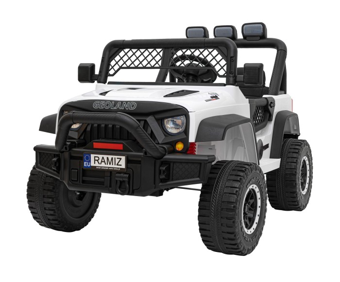 Autko terenowe Geoland Power dla 2 dzieci Biały + Pilot + Silniki 2x200W + Bagażnik + Radio MP3 + LED-2 7205 