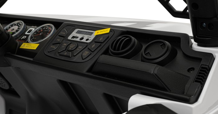Autko terenowe Geoland Power dla 2 dzieci Biały + Pilot + Silniki 2x200W + Bagażnik + Radio MP3 + LED-13 7205 