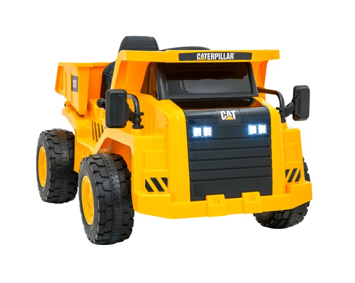 Wywrotka Caterpillar na akumulator dla dzieci Żółty + Ruchomy kiper + Łopatka + Megafon + Audio LED + Ekoskóra-3 7225 