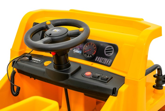 Wywrotka Caterpillar na akumulator dla dzieci Żółty + Ruchomy kiper + Łopatka + Megafon + Audio LED + Ekoskóra-7 7225 