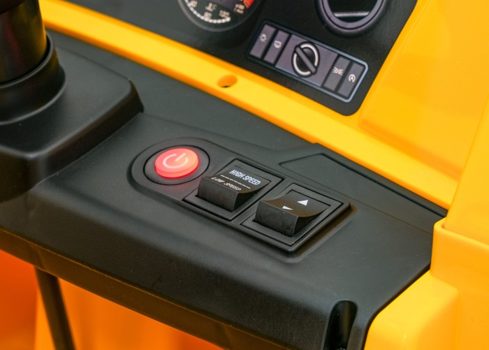 Wywrotka Caterpillar na akumulator dla dzieci Żółty + Ruchomy kiper + Łopatka + Megafon + Audio LED + Ekoskóra-8 7225 